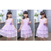 GI1164 ชุดราตรีเด็กผู้หญิงใส่ออกงาน แขนกุด ช่วงบนแต่งไข่มุกและเพชร ติดดอกไม้ที่เอว สีม่วง S.120