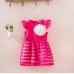 GI0616 เดรสเด็กผู้หญิง แขนระบาย แต่งดอกไม้ที่อก สีขาว กระโปรงลายขวางผ้าแก้ว สีชมพู S.100/120