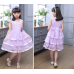 GI1164 ชุดราตรีเด็กผู้หญิงใส่ออกงาน แขนกุด ช่วงบนแต่งไข่มุกและเพชร ติดดอกไม้ที่เอว สีม่วง S.120