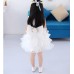 GI0940 ชุดราตรีเด็กผู้หญิงออกงาน แขนกุด แต่งดอกไม้ช่วงบน กระโปรงระบายเป็นชั้นๆ สีขาว 