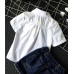 BO0533 เสื้อเชิ๊ตเด็กผู้ชายแขนสั้นสีขาว ติดหูกระต่ายลายจุดสีดำ (2ชิ้น) 