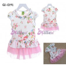 GI0191 เดรสเด็กผู้หญิงออกงานแขนสั้น ลายดอกกุหลาบ สีขาว S.90/120