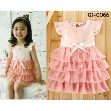 GI0066 ชุดเดรสเด็กผู้หญิง แขนระบาย กระโปรงเป็นชั้นๆ สีโอรส S.120