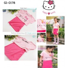 GI0178 เดรสเด็กผู้หญิง แขนสั้น สกรีนหน้าคิตตี้ สีชมพู S.110