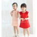 GI0398 เดรสเด็กผู้หญิงแขนกุด แต่งระบายที่ไหล่ สีชมพู 