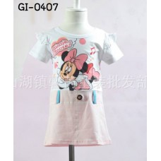 GI0407 เดรสเด็กผู้หญิง แขนสั้น ลายมินนี่ เมาส์ กระโปรงสีชมพู