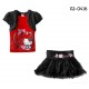 GI0416 ชุดเด็กผู้หญิง เสื้อคลุมแขนสั้นเย็บติด ลายคิตตี้ + กระโปรงฟูฟ่อง สีดำ (2ชิ้น) S.90