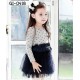 GI0418 เดรสเด็กผู้หญิง แขนยาวสีเทา ลายจุดดำ กระโปรงฟูฟ่องสีกรมท่า 