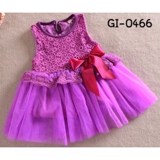 gi0466 เดรสสั้นเด็กผู้หญิง ออกงาน แขนกุด ช่วงบนแต่งผ้าลูกไม้ ติดโบว์ กระโปรงผ้าชีฟอง สีม่วง S.90