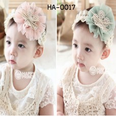 ha0017 ผ้าคาดผมสาวน้อย ติดดอกไม้ดอกใหญ่ แต่งลูกไม้เป็นเกสร มี 2 สี