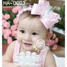 ha0023 ผ้าคาดผมสาวน้อย โบว์ใหญ่ประดับไข่มุก สีเหลือง