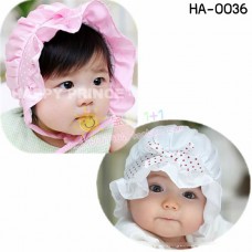 HA0036 หมวกสาวน้อยแต่งโบว์และลูกไม้ ขอบระบาย มี 2 สี