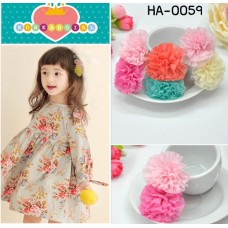 ha0059 ยางรัดผมติดดอกไม้ 2 ดอก 2 สี สีส้มขาว