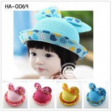 HA0069 หมวกหูมินนี่ เมาส์ ติดโบว์ลายหัวใจ ยกขอบ (เลือกสี) สีฟ้า