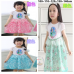 GI0806 เดรสเด็กผู้หญิง แฟนซี เจ้าหญิง Frozen แขนสั้นสีขาว ระบายรอบเอว สีฟ้า 