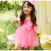 GI0694 เดรสเด็กผู้หญิง สายเดี่ยว สม๊อคอก แต่งโบว์ กระโปรงฟูฟ่อง สีชมพู S.100/110