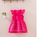 GI0616 เดรสเด็กผู้หญิง แขนระบาย แต่งดอกไม้ที่อก สีขาว กระโปรงลายขวางผ้าแก้ว สีชมพู S.100/120