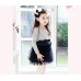GI0418 เดรสเด็กผู้หญิง แขนยาวสีเทา ลายจุดดำ กระโปรงฟูฟ่องสีกรมท่า 
