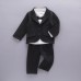 BO0491 ชุดสูทเด็กผู้ชาย เสื้อเชิ๊ตแขนยาวสีขาวติดหูกระต่ายสีดำ + เสื้อคลุม/เสื้อสูท และกางเกง สีดำ (3ชิ้น)