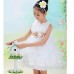 GI0940 ชุดราตรีเด็กผู้หญิงออกงาน แขนกุด แต่งดอกไม้ช่วงบน กระโปรงระบายเป็นชั้นๆ สีขาว 