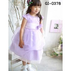 GI0378 เดรสเด็กผู้หญิงออกงาน แต่งลูกปัดรอบคอ และดอกไม้ที่เอว สีม่วง S.90