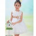 GI0940 ชุดราตรีเด็กผู้หญิงออกงาน แขนกุด แต่งดอกไม้ช่วงบน กระโปรงระบายเป็นชั้นๆ สีขาว 