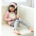 GI0495 ชุดเด็กผู้หญิง เสื้อคอกลมแขนยาว แต่งหัวใจสีขาว + กางเกงขายาว สีเทา + ผ้าคาดผม สีชมพู (3ชิ้น) S.100