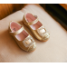 SH0195 รองเท้าพื้นยางเด็กผู้หญิง สายคาดหัวสีเหลี่ยมฝังเพชร สีทอง (มีกล่อง) No.29