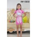 SW0002 ชุดว่ายน้ำเด็กผู้หญิง แบบบอดี้สูท แขนขาสั้น ลายคิตตี้ถือคัพเค้ก สีชมพู