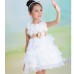 GI0940 ชุดราตรีเด็กผู้หญิงออกงาน แขนกุด แต่งดอกไม้ช่วงบน กระโปรงระบายเป็นชั้นๆ สีขาว 