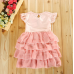 GI0066 ชุดเดรสเด็กผู้หญิง แขนระบาย กระโปรงเป็นชั้นๆ สีโอรส S.120
