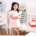GI0572 เดรสเด็กผู้หญิง ช่วงบนผ้าลูกไม้ แขนจั๊ม แต่งโบว์ที่เอว ช่วงล่างผ้าแก้ว สีขาวสลับชมพู S.100/140