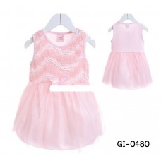 GI0480 เดรสเด็กผู้หญิง ออกงาน แขนกุด แต่งกุหลาบและโบว์ สีชมพู S.120