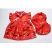 GI0959 ชุดจีนสาวหมวยกี่เพ้า + กางเกงขาจั๊ม ลายดอกเหมยสีชมพูเข้ม ฉลองตรุษจีน (2ชิ้น)